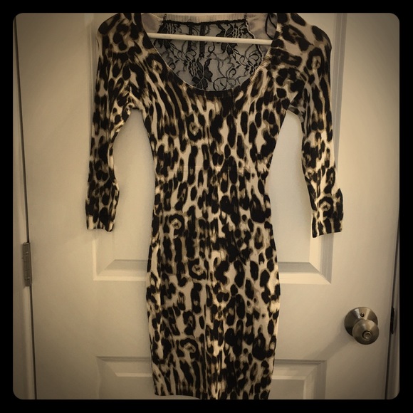 Guess, Animal Print 3/4 Sleeve Knit Dress - Picture 1 of 5